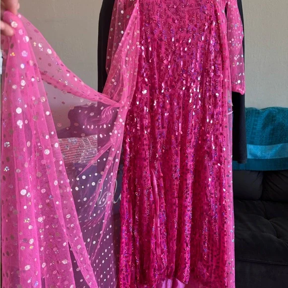 Girls' Sparkling Hot Pink Sequin Tulle Dress - Picture 8 of 16